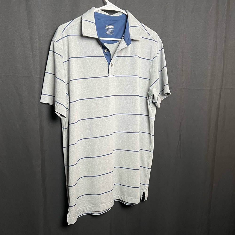 Rule 18- Men’s Golf Polo- Gray & Blue Stripe- Large